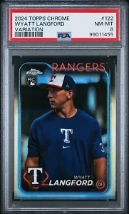 Camisa de calentamiento 2024 Topps cromada SSP variación de imagen #122 Wyatt Langford RC PSA 8 - Imagen 1 de 3