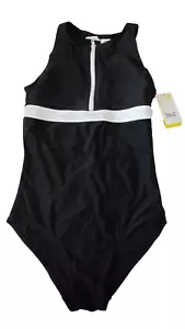 Everlast Womens Size 6 Zip Front One Piece Black & White Swim Bathing Suit - Picture 1 of 4
