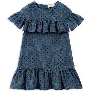 KATE SPADE Girls Ruffled Polka Dot Chambray Shift Dress 4 Preppy Classic Summer - Picture 1 of 12