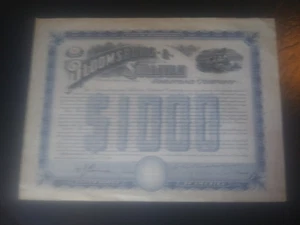 Bono hipotecario Bloomsburg & Sullivan Railroad Company de 1883 certificado $1000 - Imagen 1 de 6