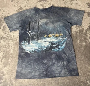 Vintage Winter Landscape Tie-Dye Tee (L) Single Stitch Native Camp Scene 90s Art - Picture 1 of 8