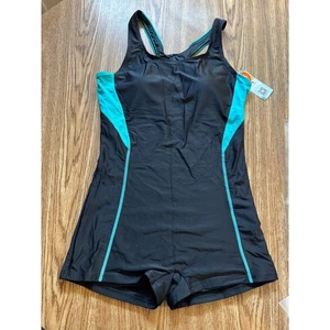 Traje de baño Charmo de una pieza mameluco negro verde azulado UPF 50+ para mujer talla L - Imagen 1 de 5