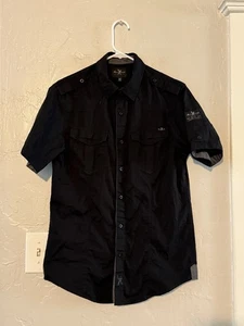 Marc Ecko Cut & Sew Shirt Black Small Short Sleeve Button Down 100% Cotton - Picture 1 of 6