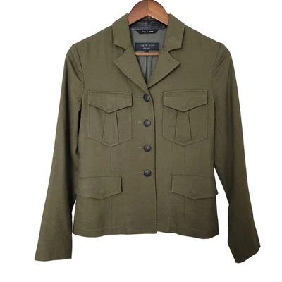 Rag & Bone Marshall Military Wool Jacket Womens Size 2 Olive Green Made in USA  - Image 1 of 4