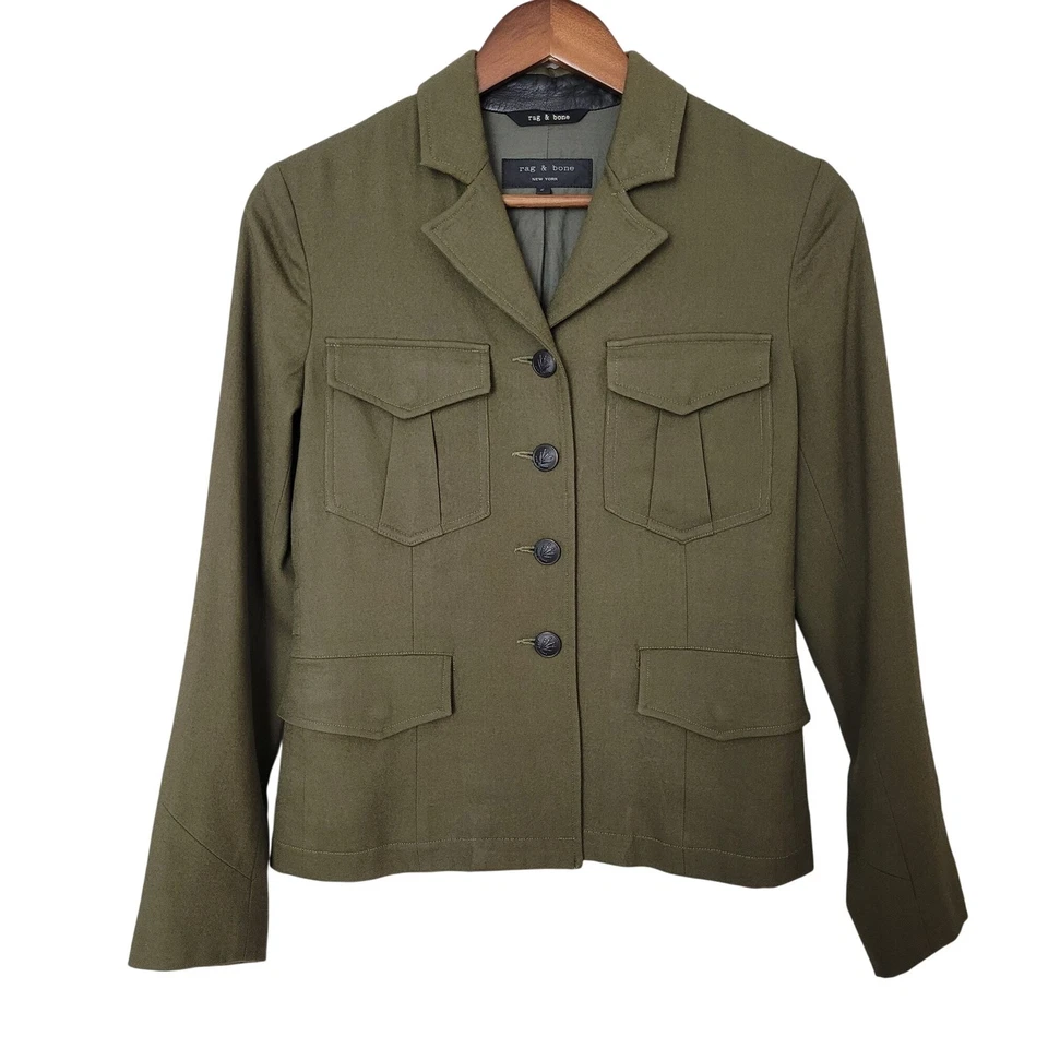 Chaqueta de lana militar Rag & Bone Marshall para mujer talla 2 verde oliva hecha en EE. UU.  Foto 1 de 4