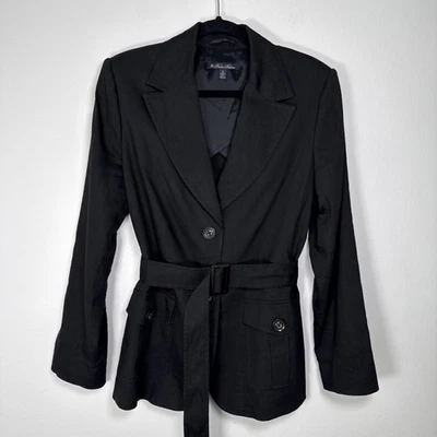 Brooks Brothers 弹力亚麻夹克女式 16 码黑色衬里职业办公室 — 第 1/4 张图片