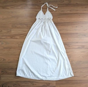 Strand Neckholder Kleid Damen S weiß Häkel Schwimmen Überziehen Sommerkleid Boho Maxi B7 - Bild 1 von 13