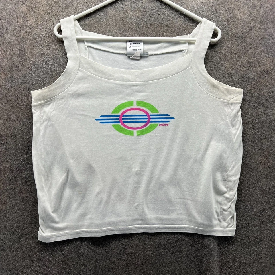 Camiseta sin mangas Prince años 90 para mujer grande blanca retro tenis gráfico rendimiento ropa Foto 1 de 4