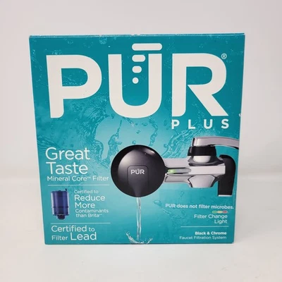 PUR PLUS Black Chrome Faucet Filtration System Mineral Core Filter Easy Install - Image 1 of 4