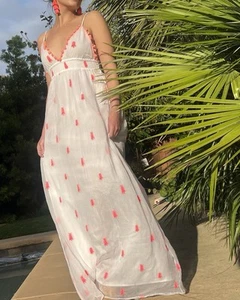 NWT Anthropologie Tessora Maxi Dress Womens S White Pink Coral Embroidered - Picture 1 of 14