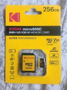 Kodak micro SDXC 256GB UHS-I U3 V30 A1 MEMORY CARD ULTRA PERFORMANCE 4K Ultra HD - Photo 1 sur 2