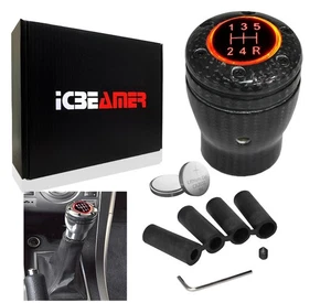 Racing Style Black Carbon Fiber LED Red Light Sport Manual Gear Shift Knob E31 - Bild 1 von 5