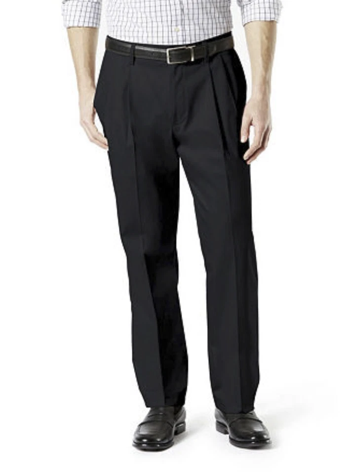 DOCKERS Black Signature Khaki Classic Fit Pleated Front Pants Size 34 X 32