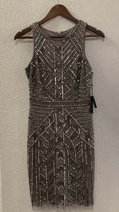 Adrianna Papell Beaded Art Deco Sheath Cocktail Dress Size 0 Glamorous Opulent - Picture 1 of 19