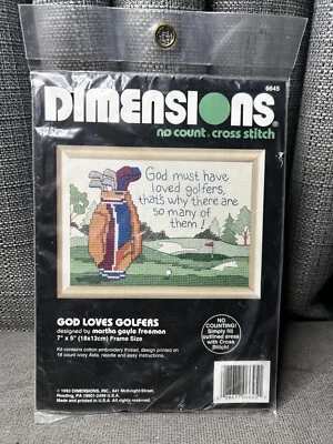 Kit de palos de campo de golf Dimensions God Loves Golfers sin cuenta punto de cruz nuevo en stock Foto 1 de 2