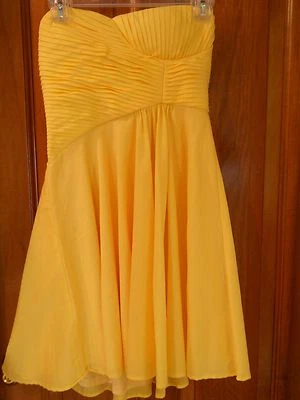 EUC Minuet  Sunshine Yellow Strapless Dress, Medium, Lined, Built-in Bra - Image 1 of 2