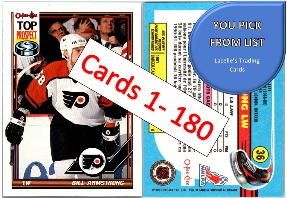 1991-92 O-Pee-Chee 91 OPC NHL Hockey Cards (1 - 180) - U-Pick From List - Image 1 of 1