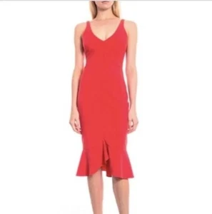 Wahrscheinlich Carina tailliertes Midikleid mit Etui und Rüschensaum rot Größe 6 - Bild 1 von 6