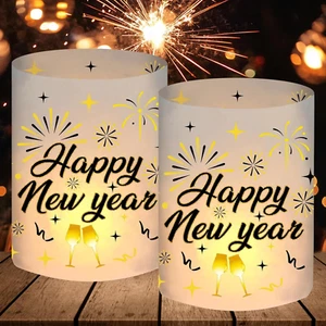 12 Windlicht Tischdeko Silvester, Happy New Year Deko Gold, Silvester Deko 2025, - Bild 1 von 7