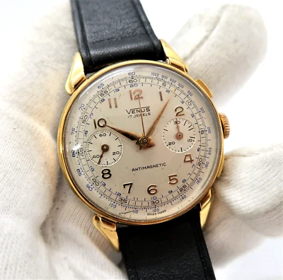 VENUS ,1950s 188 Chronograph Two Register 36mm Long Leather MEN'S WATCH 646 - Image 1 of 4