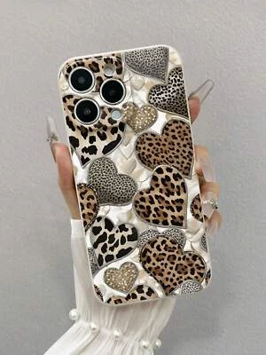 STYLE EXRPESS Leopard Print Heart Phone Case for iPhone 16 15 14 13 12 11 Pro Max X 7 XR Cover