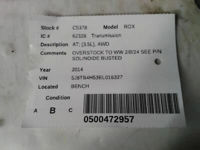 Used Automatic Transmission Assembly fits: 2014 Acura Rdx AT 3.5L AWD Grade B — 第 1/4 张图片