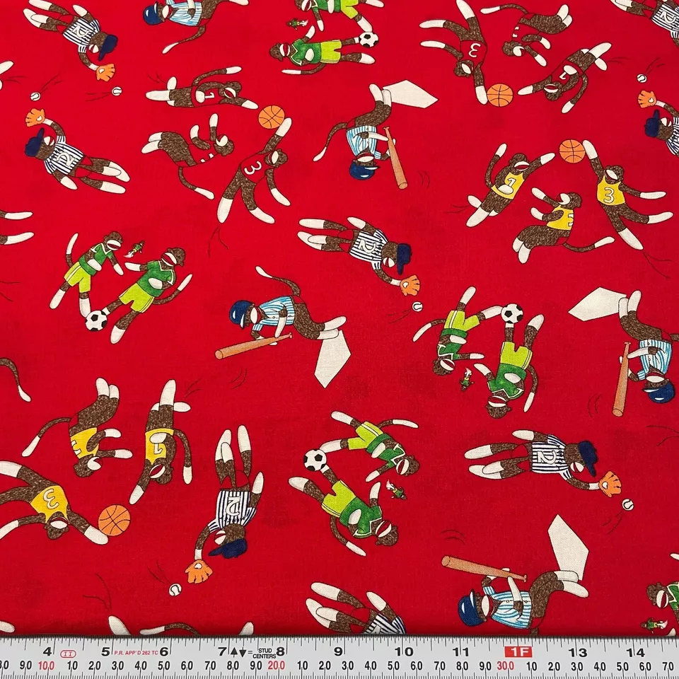 Monkey Tales by Erin Michael for Moda Red Cotton Fabric Remnant 17" x 43" - Image 1 of 2