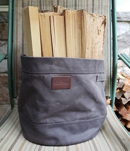 LL Bean Vintage Beuteltasche grau Baumwolle Canvas runde Tasche Holz Aufbewahrung 12" - Bild 1 von 9