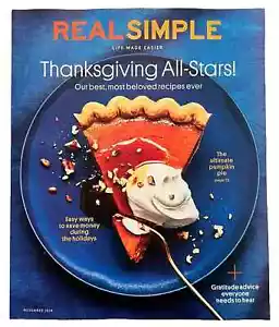 Real Simple Magazine November 2024 Thanksgiving All Stars Pumpkin Pie Save Money - Picture 1 of 1