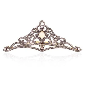 925 Sterling Silver Pave Diamond Opal Designer Crown Hair Comb Vintage Jewelry - Picture 1 of 5