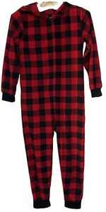 North Pole Trading Co Red/Black Plaid Hooded w/ears Sleeper/Pajamas 8 Boy #504 - Picture 1 of 8