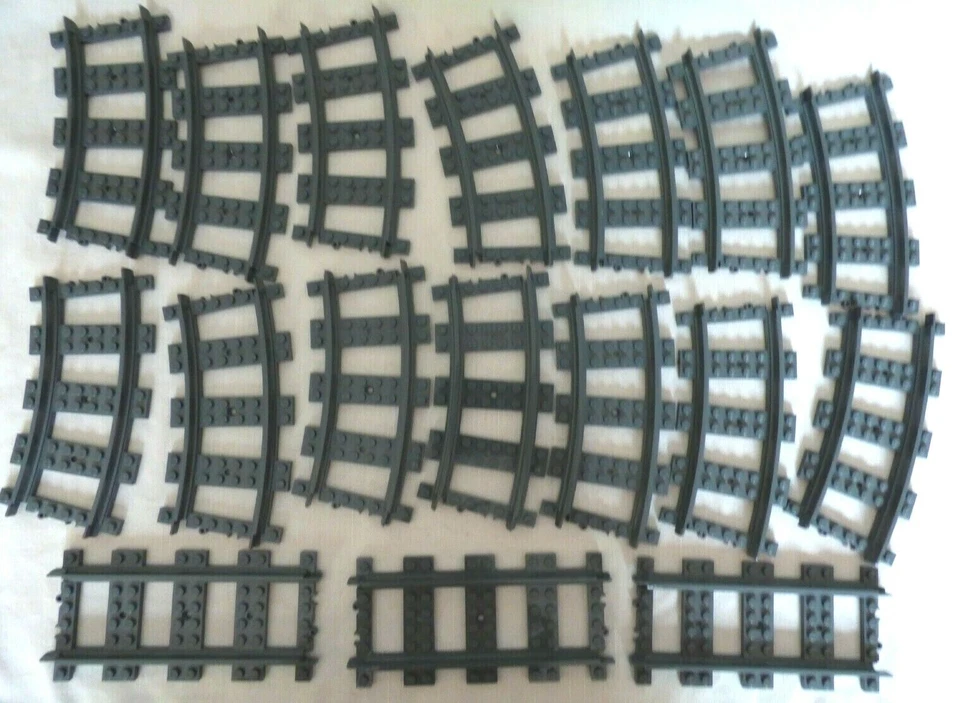 LEGO CITY Train Tracks 17 Pc Dark Gray 53400 14 Curves & 53401 3 Straight Pieces - Image 1 of 1