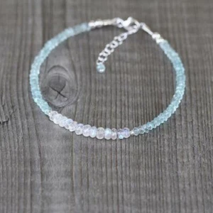 Genuine Rainbow Moonstone+Aquamarine 3-4mm Rondelle Faceted Jewelery Bracelet 7" - Picture 1 of 9