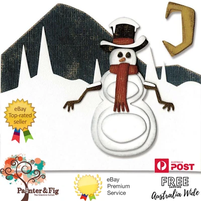 Tim Holtz Snowman Scene Dies, Snow Christmas Winter Mountains, Pine Trees 662422 - Image 1 of 4