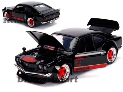 Jada 1:24 JDM Tuners 1974 Mazda RX-3 Glossy Black/Red Diecast Model Car New  - Image 1 of 4