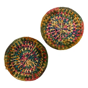 Portapiatti Carta 10,5" Rafia Set 2 Piatti Colorati Decorazione Tavola Boho - Foto 1 di 15