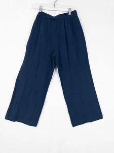 Linen Pants Gauze Wide Leg Womens Blue Small Straight Leg Wonderly Trousers - Picture 1 of 8