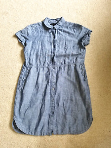 Womens Dress-BANANA REPUBLC-blue linen/cotton chambray button-down ss-6P