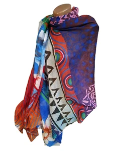 Desigual scialle donna blu multicolore floreale misura 74/44 pollici astrazione - Foto 1 di 12