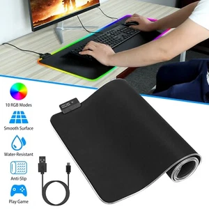 Large RGB LED Gaming Mouse Pad Big Anti-slip Computer Keyboard Desk Glowing Mat - Picture 1 of 8
