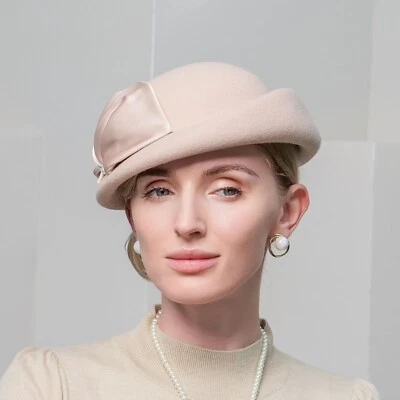 Chapéus fascinadores 100% lã feltro boinas para mulheres Lady Church formal chá festa chapéu - Imagem 1 de 4