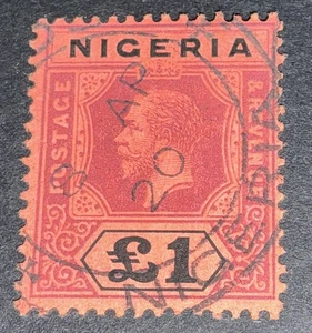 Nigeria George V - £1 viola intenso e nero multi. CCA VFU SG12 C/V £ 300 nel 2025 - Foto 1 di 2