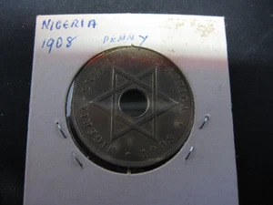 1908 British Weat Africa Nigeria 1 Penny Coin (# 130-17) - Picture 1 of 2