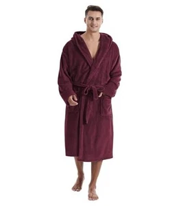 Mens Robe with Hood, Plush Robe for Men Long Fleece Bathrobe Soft and Warm - Picture 1 of 6