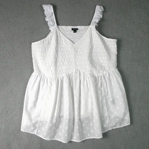 Torrid Babydoll Top Womens 5 White Swiss Dot Smocked Bodice Ruffle Strap Summer - Picture 1 of 11