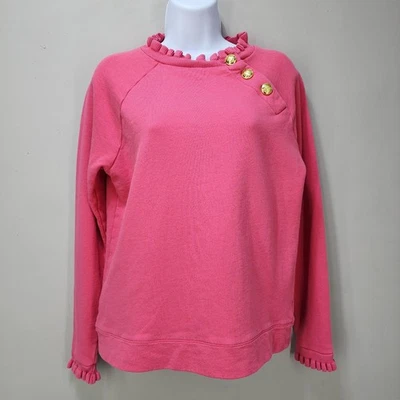 Sudadera Tablots Mujer Pequeña Coral Rosa Volantes Borde Botón Cuello Redondo Foto 1 de 4
