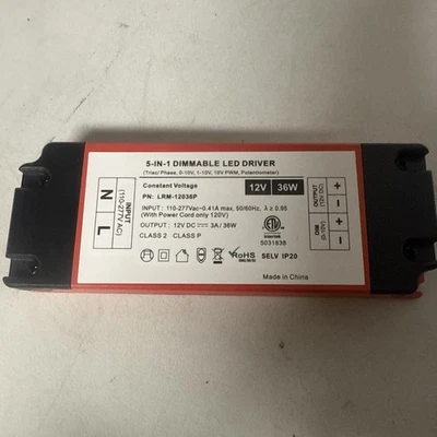 36W 12V Dimmable LED Driver, 5 in 1 TRIAC/0-10V/1-10V/10V PWM/RX AC to DC Lighti - Image 1 of 4