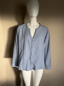 Camisa Blusa National Crinkle 100% Algodón Azul Claro Con Botones Talla Pequeña Med - Imagen 1 de 7