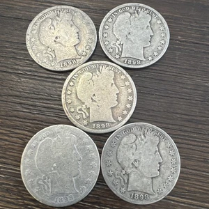 Medio dólar barbero 1898 - Lote de 5 - 90% plata - ¡Raro! Philadelphia Mint - Imagen 1 de 17