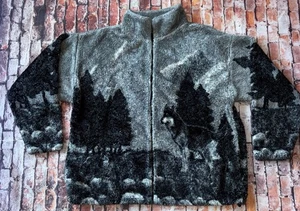Vintage Black Mountain Outdoor Wolf Wildlife Nature Full Zip Fleece Size Large - Picture 1 of 14